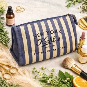 Kiehl’s NY Herbs Apothecary Canvas Striped Cosmetic Pouch | Botanical Lining